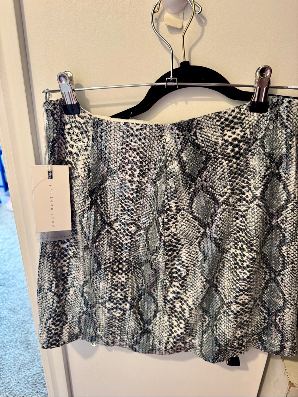 Endless Rose Black & Gray Sequin Snake Print Skirt